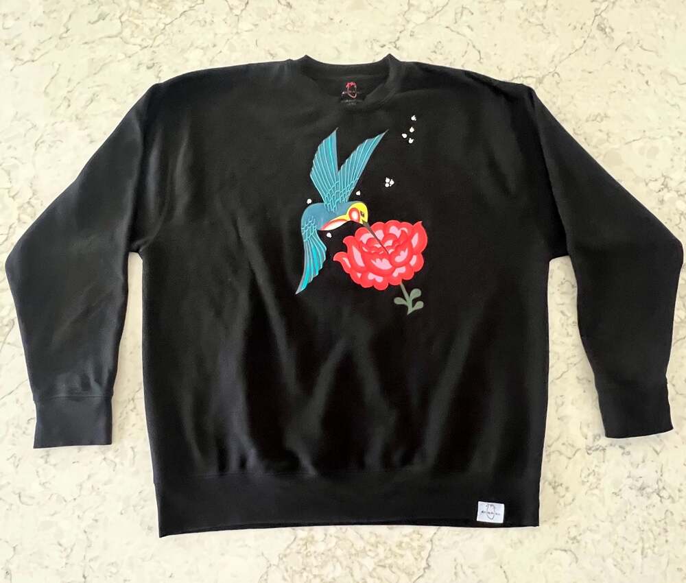 Soyas Art Hummingbird and Rose Graphic Crewneck Sweatshirt XXL
